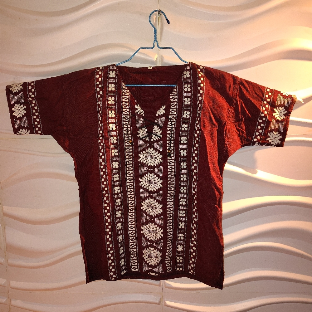 Red and White Patterned Poncho